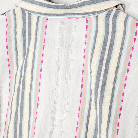 Chico’s Women’s Top Garden Girl Floral Stripe Beaded Embroidery Button Up Size L - Picture 6 of 10